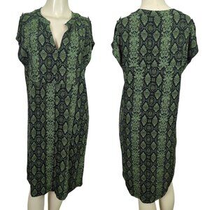 Anthropologie Rachel Snake Print Green Black‎ V neck Tunic Dress sz M
